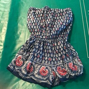 Blue, Red, & White Patterned Romper